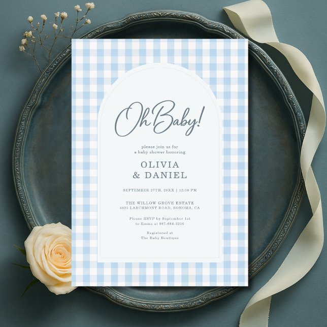 Blå Oh Baby Par Baby Shower Inbjudningar (Skapare uppladdad)