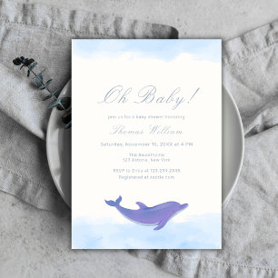 Blå Oh Baby Strand Ocean Delfin Baby Shower Inbjudningar