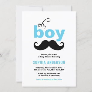 Blå Oh Det är en Pojke Mustasch Baby Shower Inbjud Inbjudningar