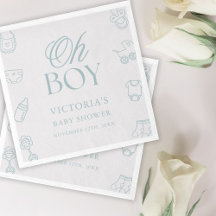 Blå Oh Pojke Elegant Handritad Baby Shower