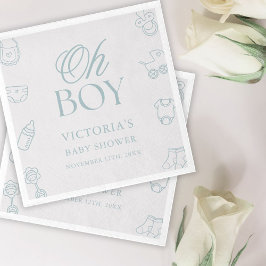 Blå Oh Pojke Elegant Handritad Baby Shower Pappersservett