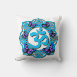 Blå ohm mandala-design med lila fjärilar kudde