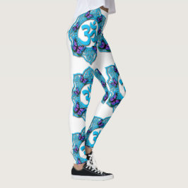 Blå ohm mandala-design med lila fjärilar leggings