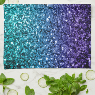 Blå Ombre faux glitter-sparkler Kökshandduk