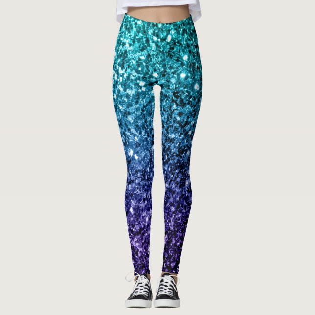Blå Ombre faux glitter-sparkler Leggings (Framsida)