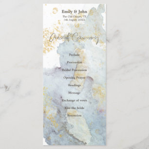 Blå ombre Watercolor Guld Brown-skript Bröllop Program
