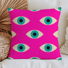 Blå onda ögon på het rosa maximalistisk funky kudde