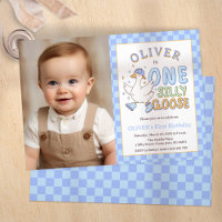 Blå One Silly Goose - Pojke 1-års födelsedagsfoto