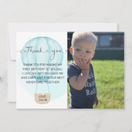 Blå Onederful 1-års födelsedagsfoto Tack Kort