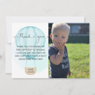 Blå Onederful 1-års födelsedagsfoto Tack Kort