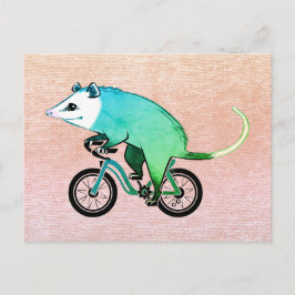 Blå opossum Riding A Bicycle Inbjudan Vykort