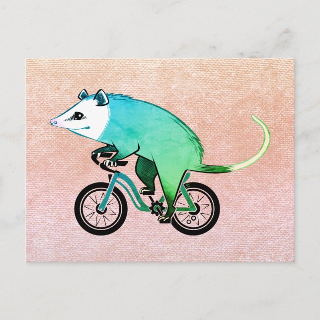 Blå opossum Riding A Bicycle Inbjudan Vykort (Framsida)