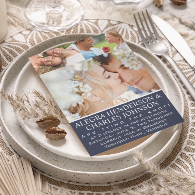 Blå opulens din fototypografi Bröllop Inbjudningar (Skapare uppladdad)