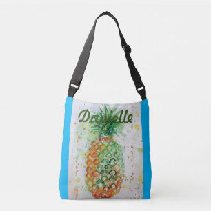 Blå Orange Ananas Girls Namn art Crossbody Bag Axelväska