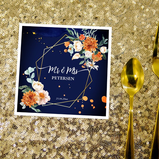 Blå orange Blå blommor Blå eget namn Pappersservett (Skapare uppladdad)