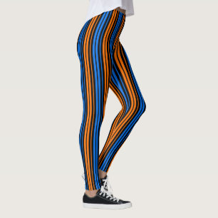Blå Orange Blå Vertikalt Randigt Mönster   Leggings