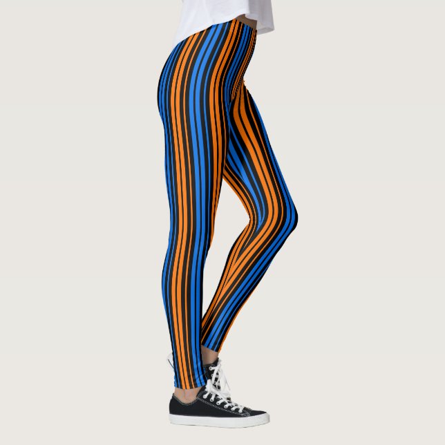 Blå Orange Blå Vertikalt Randigt Mönster   Leggings (Höger)