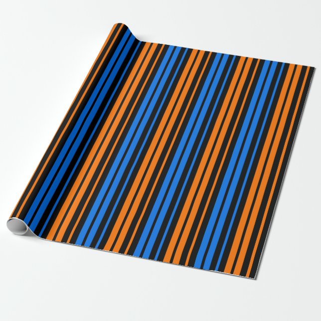 Blå Orange Blå Vertikalt Randigt Mönster   Presentpapper (Utrullad)