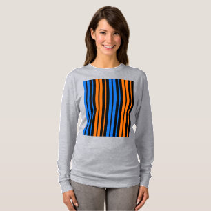 Blå Orange Blå Vertikalt Randigt Mönster T Shirt