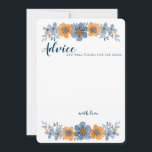 Blå & Orange Blomma Bröllopskort för Råd Olinjerat<br><div class="desc">Dessa specialtryckta bröllopsrådkort är perfekta för möhippor. De har rundade hörn och har en akvarellstil blomillustration i mjukare nedtonade nyanser av blått och orange, vilket gör dem perfekta för höst- eller sensommarbröllop och speciella evenemang. Baksidorna på dessa kort är ljusblå med ett matchande blommotiv. Använd mallfälten för att enkelt anpassa...</div>