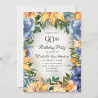 Blå Orange Blommig 90-årsdag
