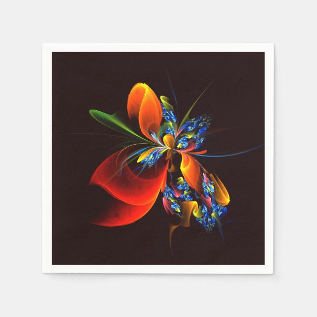 Blå Orange Blommig Modern Abstrakt Konst Mönster # Pappersservett (Framsidan)
