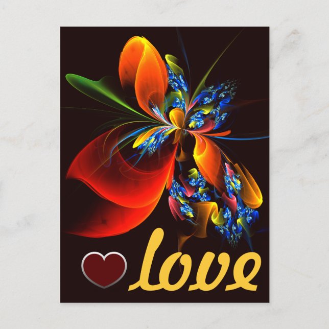 Blå Orange Blommig Modern Abstrakt Konst Mönster # Vykort (Framsida)