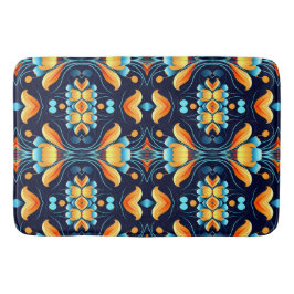 Blå orange blommor Art Deco Badrumsmatta