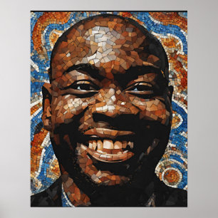 Blå Orange Brown Grått Mosaic Mans Ansikte Wall Ar Poster