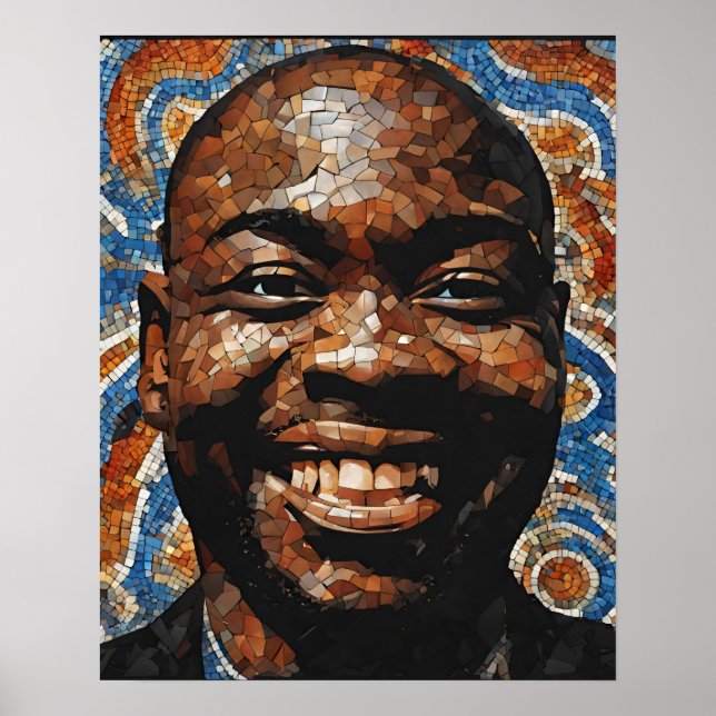 Blå Orange Brown Grått Mosaic Mans Ansikte Wall Ar Poster (Framsidan)
