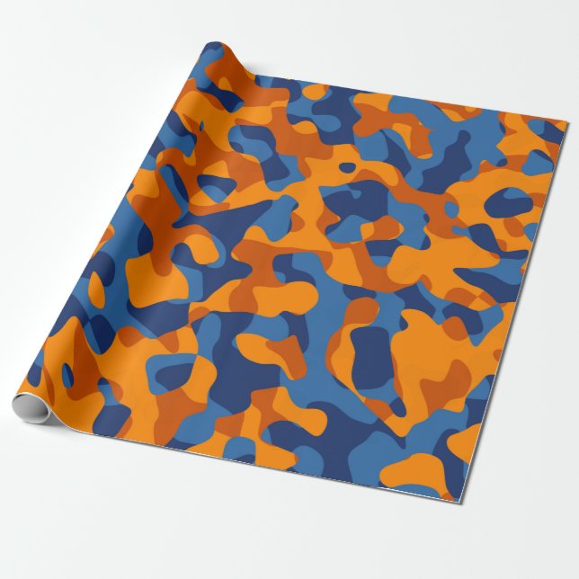 Blå Orange Camouflage Skriv ut Mönster Presentpapper (Utrullad)