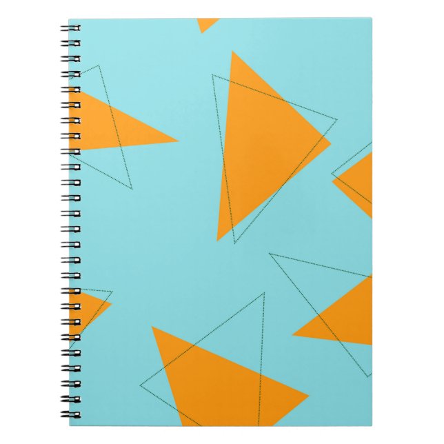 Blå,orange, coola, trendig, modern triangel mönste anteckningsbok (Framsidan)