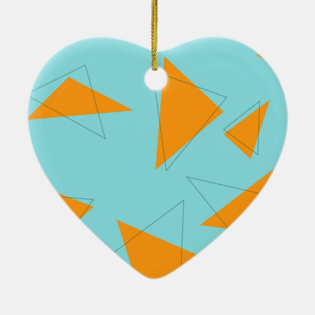 Blå,orange, coola, trendig, modern triangel mönste julgransprydnad keramik (Baksidan)