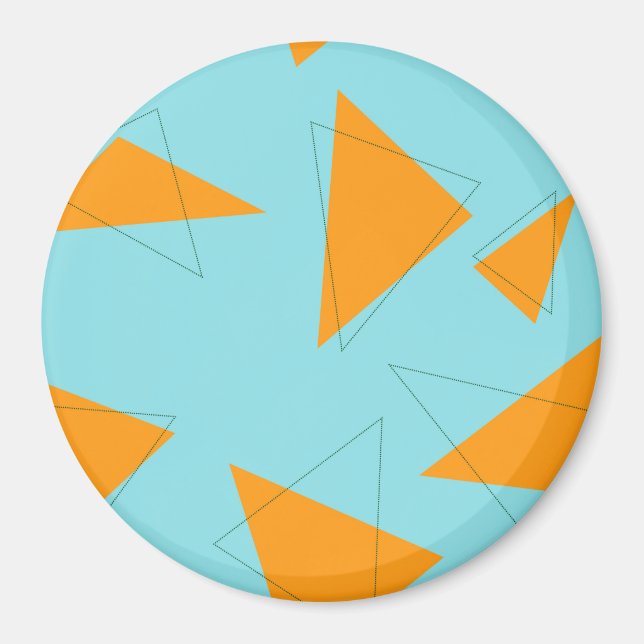 Blå,orange, coola, trendig, modern triangel mönste magnet (Framsidan)