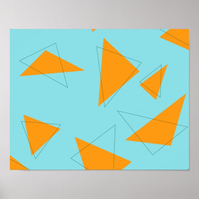 Blå,orange, coola, trendig, modern triangel mönste poster (Framsidan)