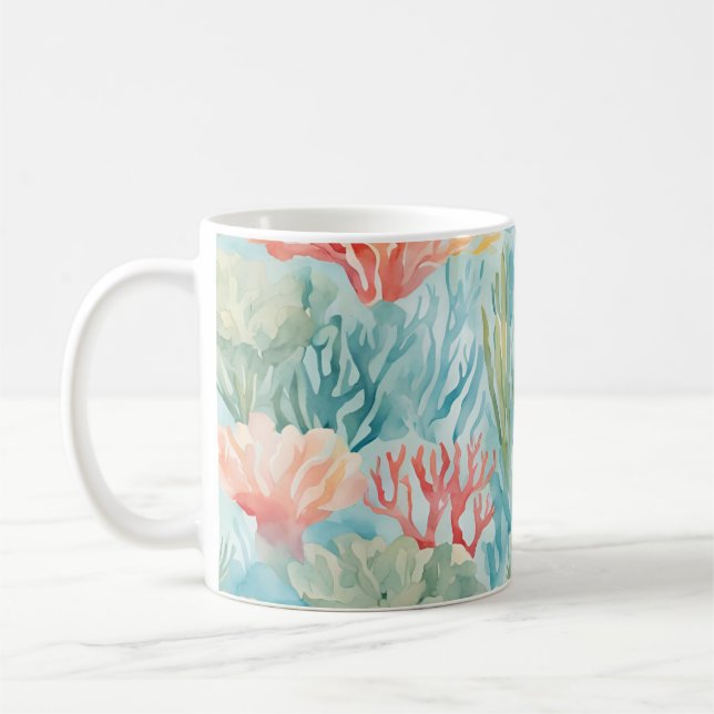 Blå Orange Coral Reef Beach Coastal Ocean Kaffemugg (Vänster)