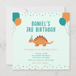 Blå Orange Cute Dinosaur-Födelsedagsfest Inbjudningar