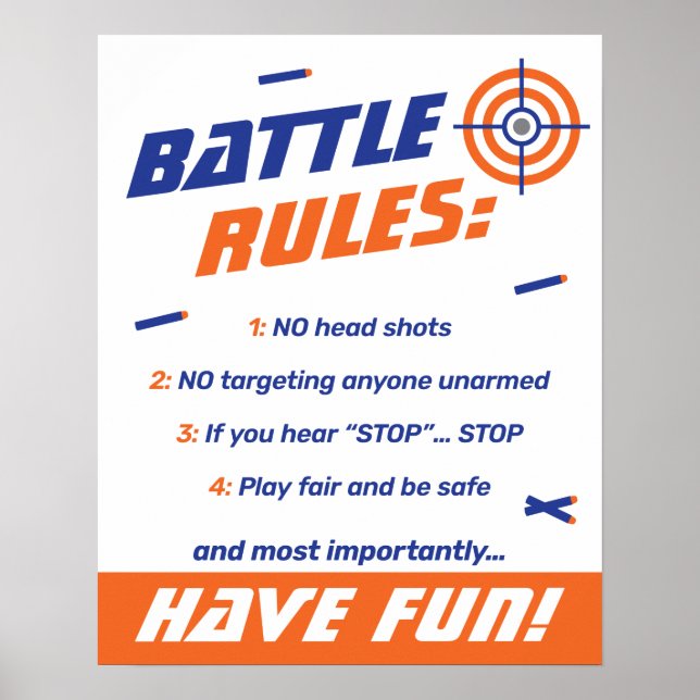 Blå, Orange Dart-krig Födelsedagsfest Slagregler Poster (Framsidan)