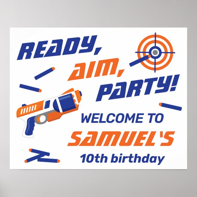 Blå, Orange Dart-krig Födelsedagsfest, Välkommen Poster (Framsidan)