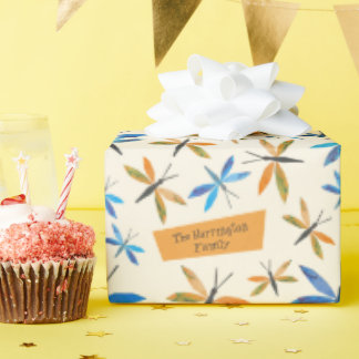 Blå Orange Dragonflies Retro Hand Drawn Dragonfly Presentpapper