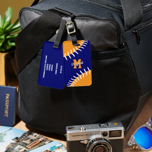 blå orange eller ANY färg-fotboll baseboll Bagagebricka (Fram & Baksida)