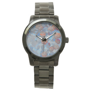 Blå orange färg blomma mönster digital konst armbandsur