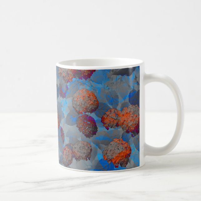 Blå orange färg blomma mönster digital konst kaffemugg (Höger)