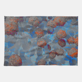 Blå orange färg blomma mönster digital konst kökshandduk