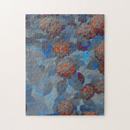 Blå orange färg blomma mönster digital konst pussel