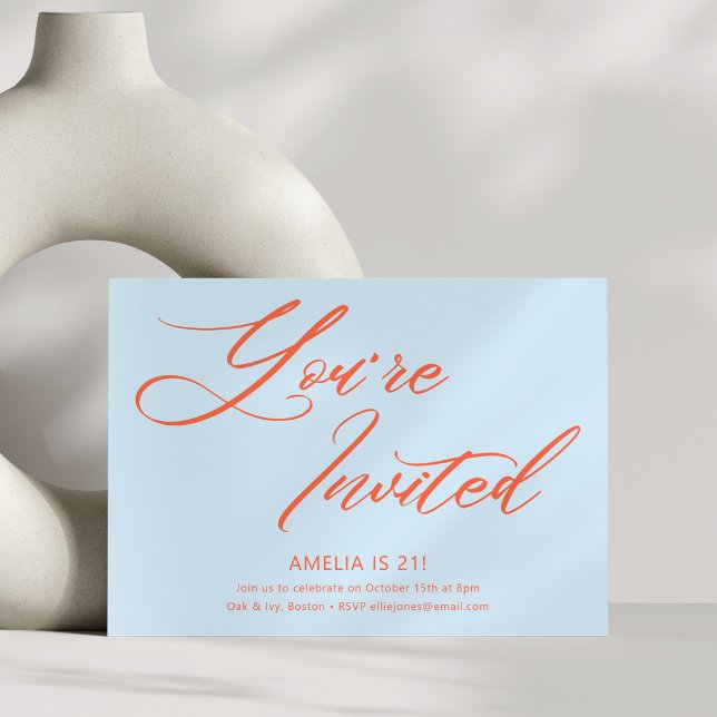 Blå Orange Fet Skrift 21-årsfest Inbjudningar (Skapare uppladdad)