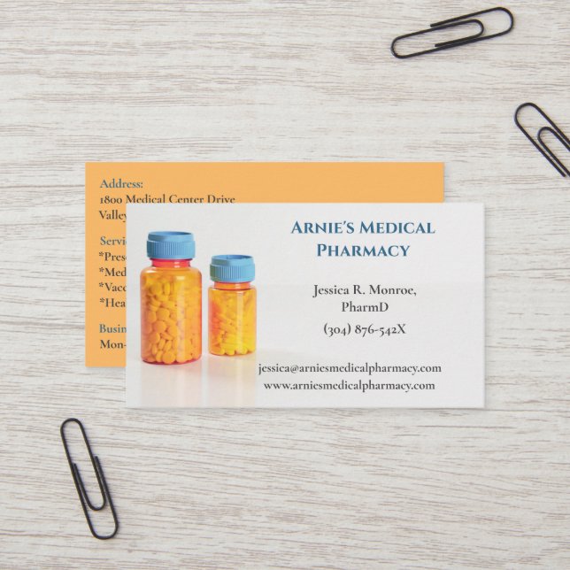Blå Orange Flaskor farmaceut Pharmacy Pills Visitkort (Fram/Back In Situ)