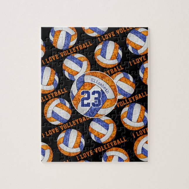 Blå orange flickor i kärlek volleyball personlig pussel (Vertikal)