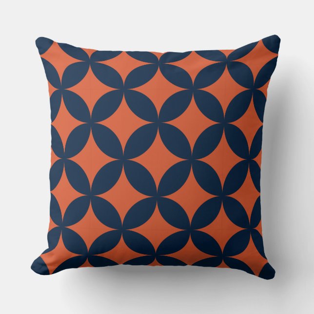 Blå Orange Geometrimönster  Kudde (Framsida)