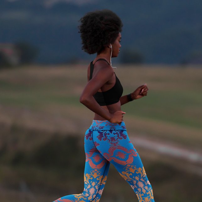 Blå Orange Gradient Damask  Leggings (Skapare uppladdad)